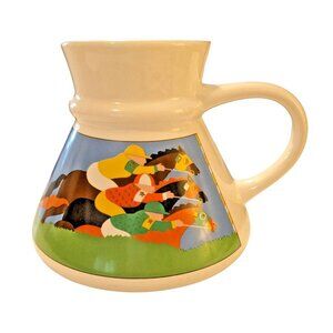 Vintage Otagiri Japan No Spill Mug Wide Bottom Horse Racing Horses Equestrian